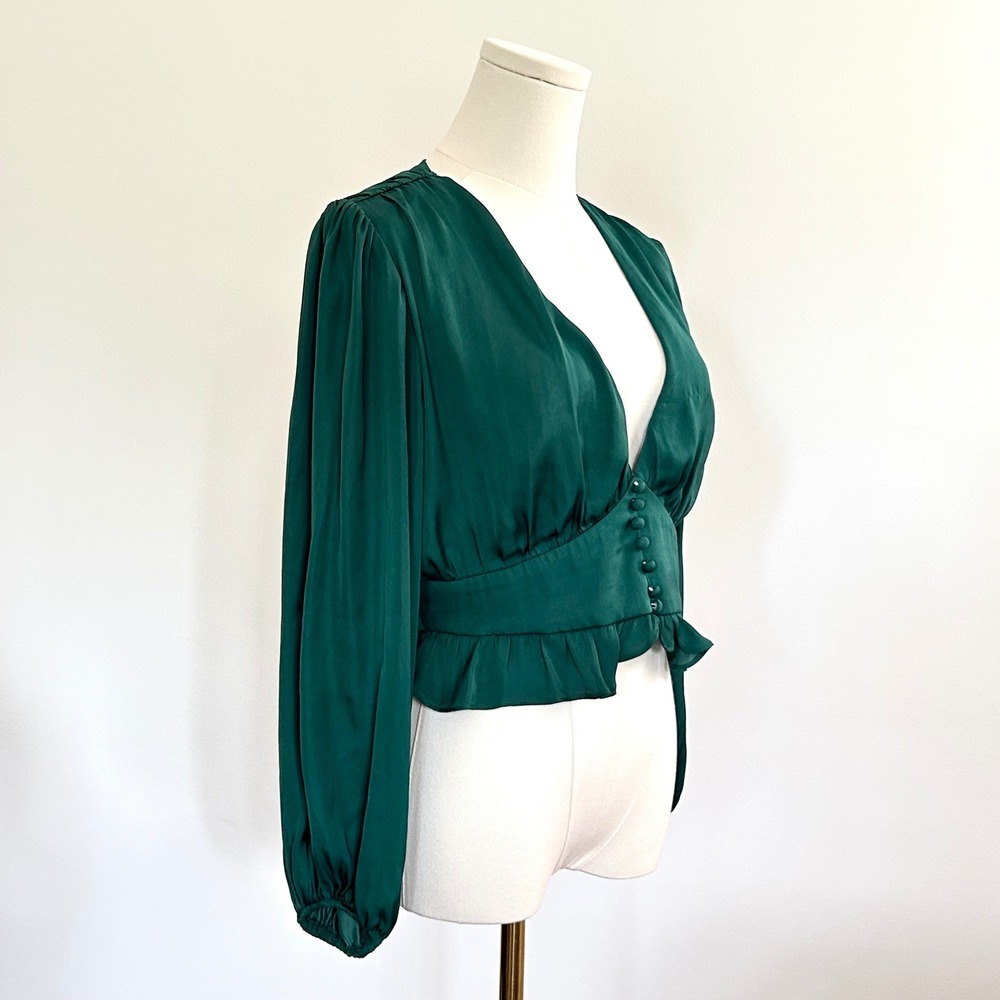 Saints Secrets Emerald Satin Top M Deep V Whimsigoth Romantic Renaissance Party
